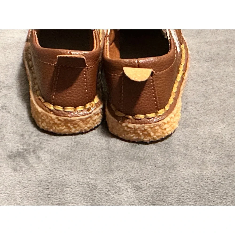 Happy Bee Toddler Shoes Brown Smiley Face Faux Leather Loafers Moe-4 Size 5
